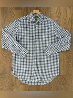 Sid Mashburn Spread Collar Sport Shirt Sky/Spruce/Brown Tattersall Poplin Large